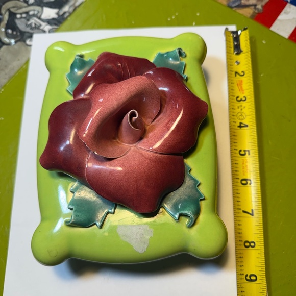 Other - Vintage Brahman pottery California 1940-70's ceramic cigarette box, large rose